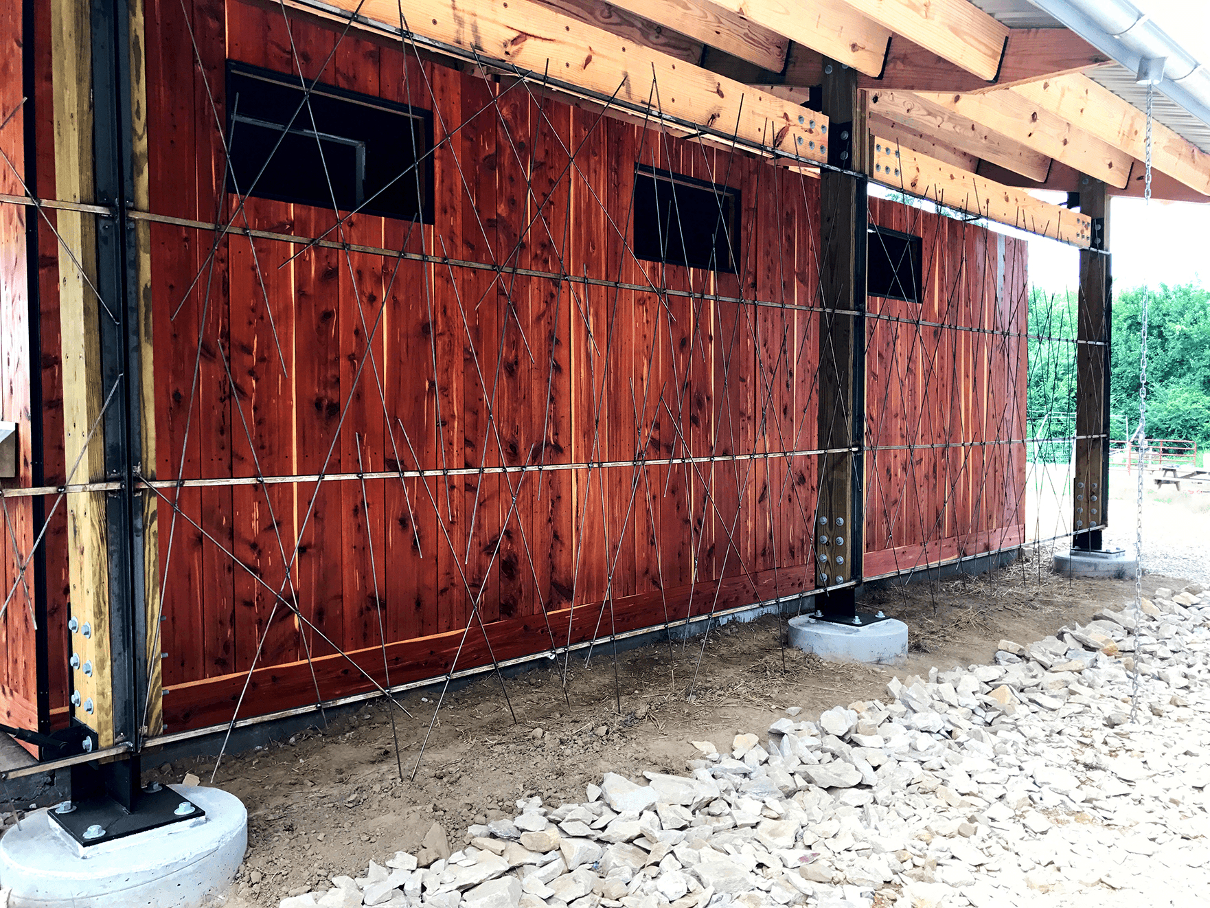 a house with red wall