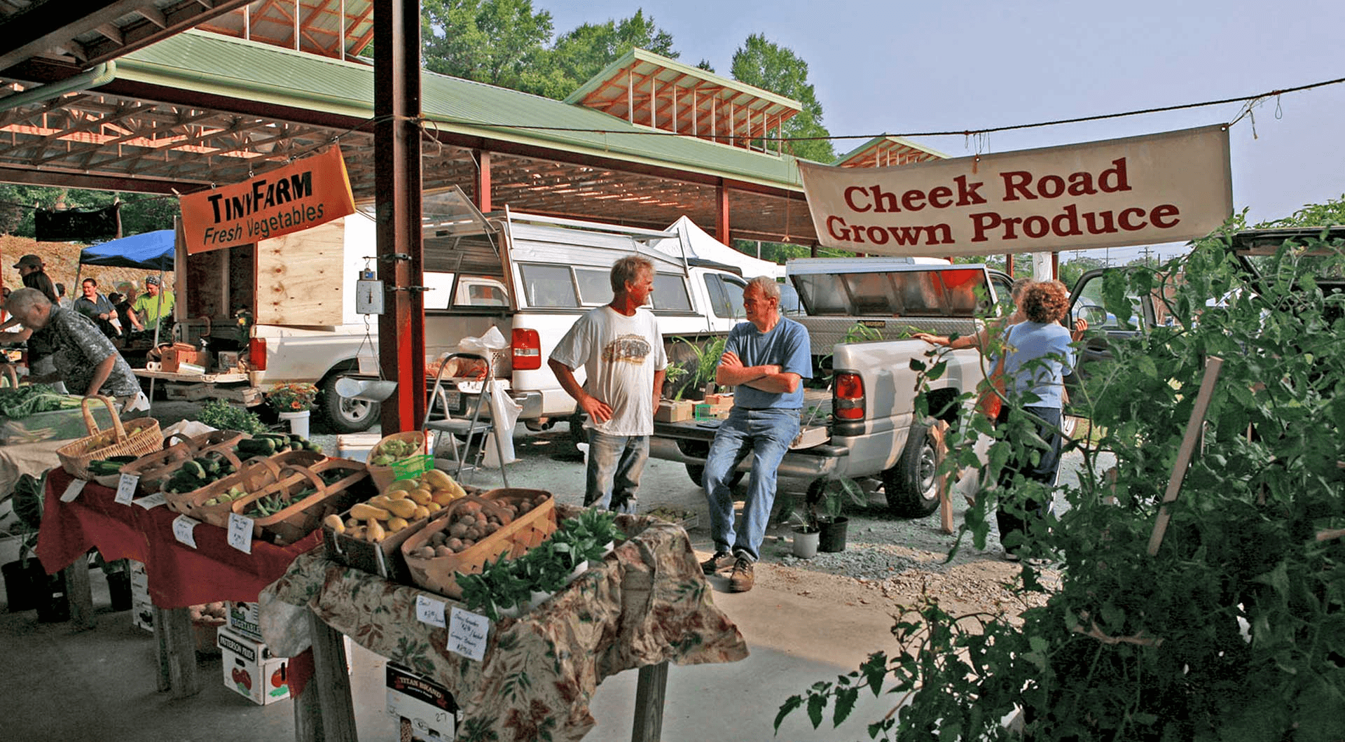 group of people shopping at a farmers market